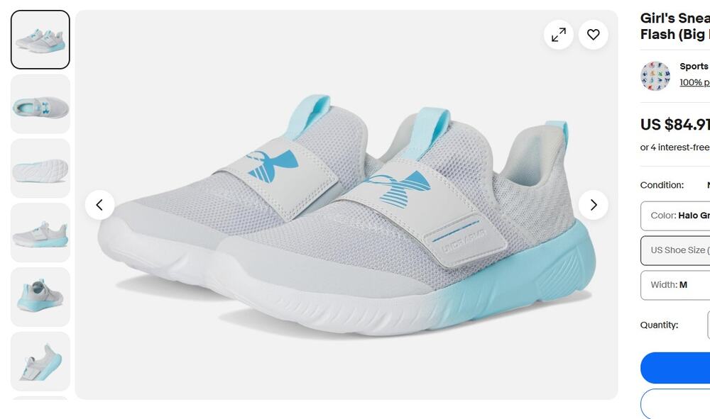 Under Armour 1Y Gray Blue Flash No Tie Kids Girls 3026723-014 Sneakers Athletic